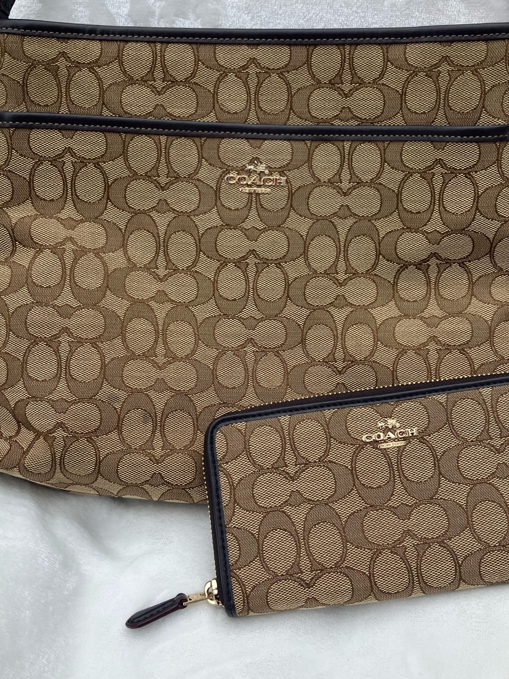 Coach Khaki Signature Canvas Tote with Matching Wallet